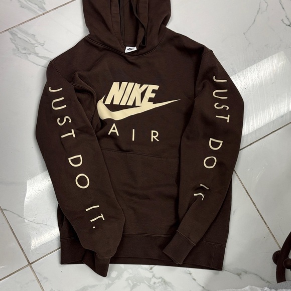 Nike Just Do It Men's Dark Brown Hoodie with Cream Accents - NWOT